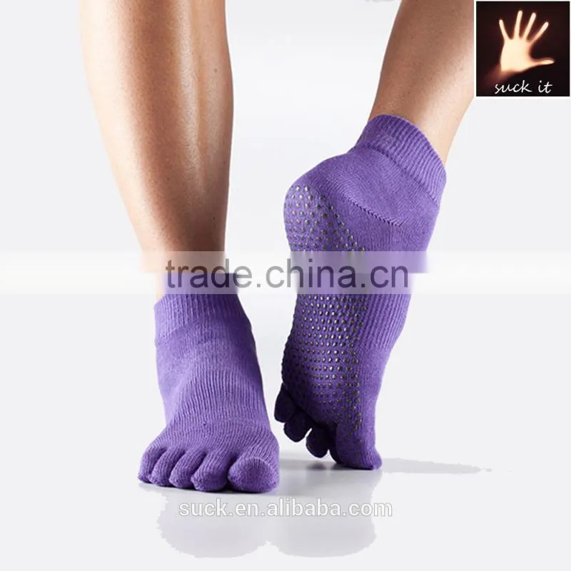 custom purple ankle sport indoor non skid yoga pilates toe socks