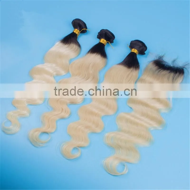 Hair Supplier Ombre hair extension lace closure Brazilian hair body wave