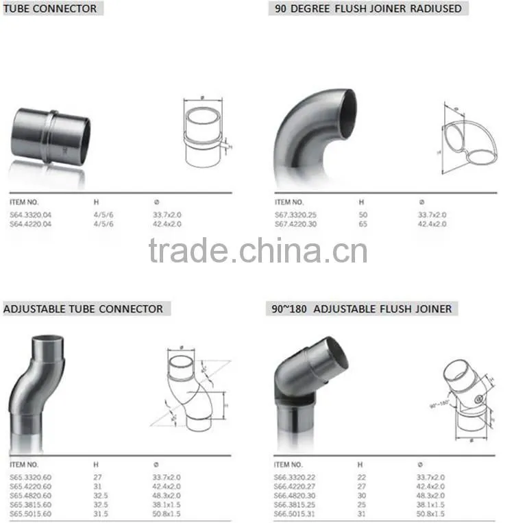 Stainless steel Acute Vertical Corner 90 Degree elbow For Split Tube 42.4mm ,flush angle