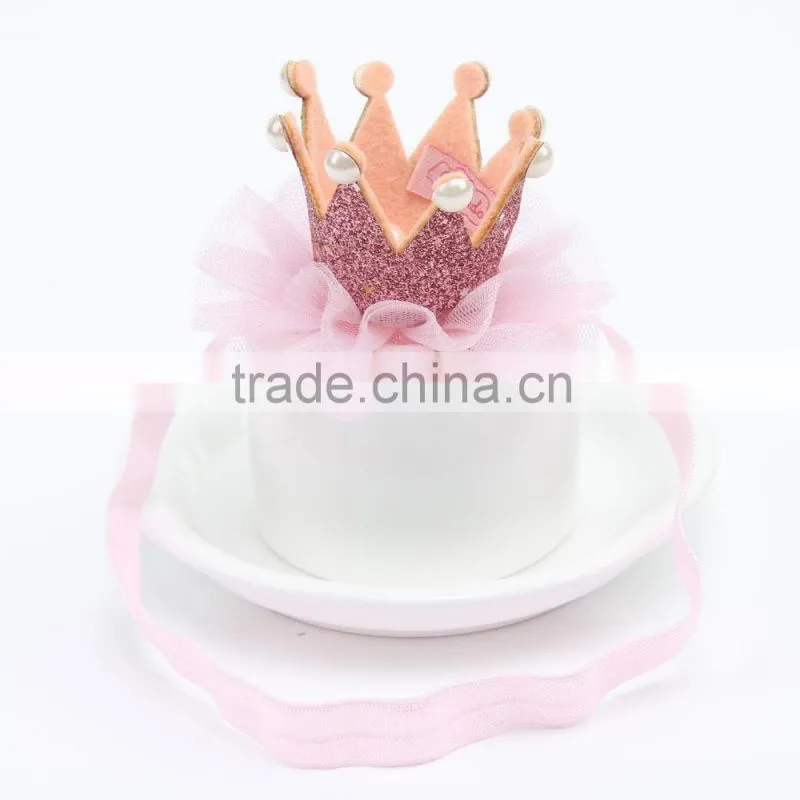 New European Kids Infant Newborn Baby Girl Hair band with Pearl Crown, Bridal Veil Tiara Pearl glitter Rhinestone Crown