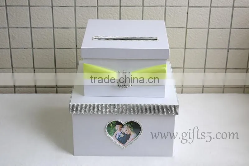 Elegant white wedding money box in handmade with photo frame