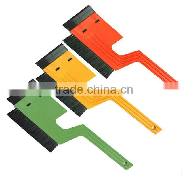 Red PP PVC soft bristle plastic mini snow brush with ice scraper