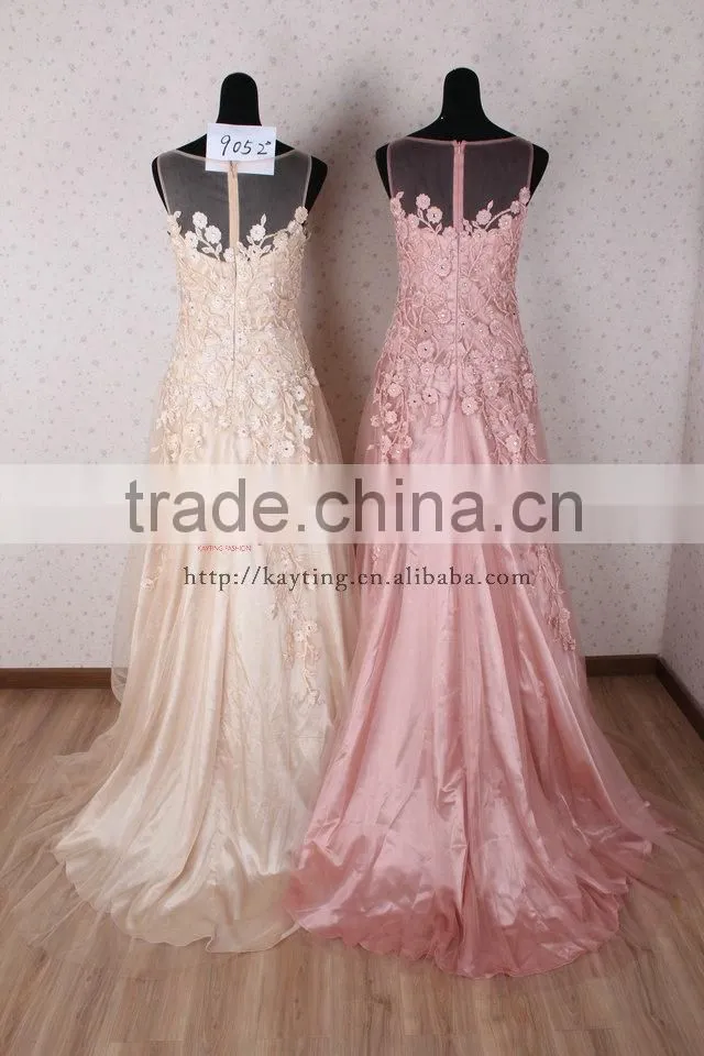 Graceful Applique Pink Long Prom Dress Real Sample Bridesmaid Dresss Pattern