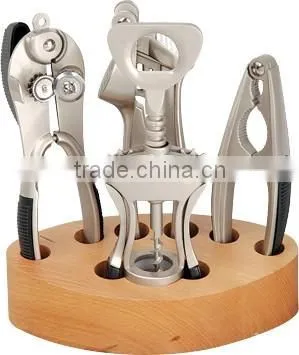 hot sale wooden stand kitchen tool set stainless steel