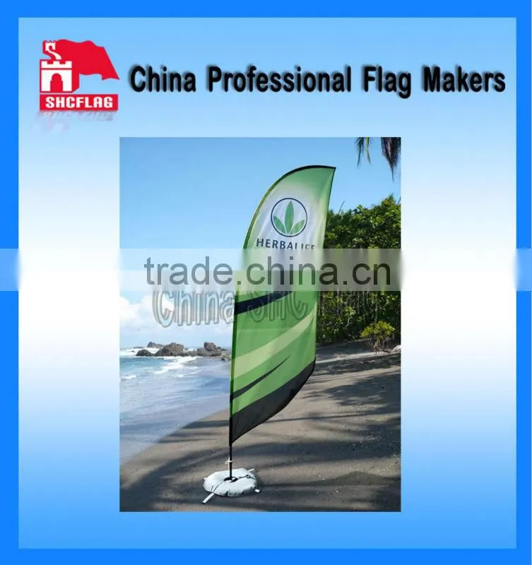 Custom Wind Feather Beach Flag With Water Bag