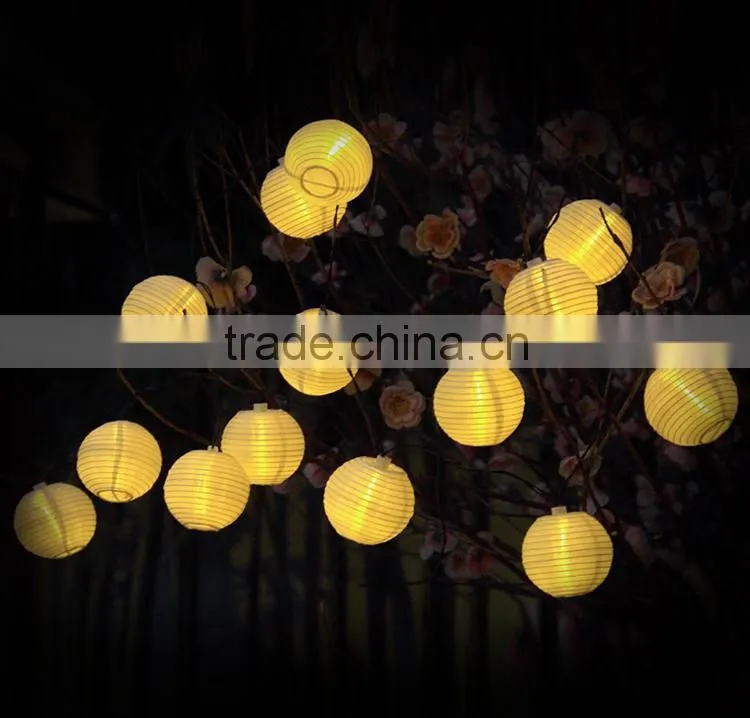Solar String Lights Outdoor 15.7ft 20 LED Warm White Fabric Lantern Christmas Globle Lights