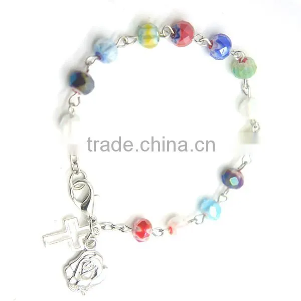 13 6*8mm chamilia bead bracelet,glass bracelet,bracelet with a cross,rose,Nine son needle ,the hollow cross