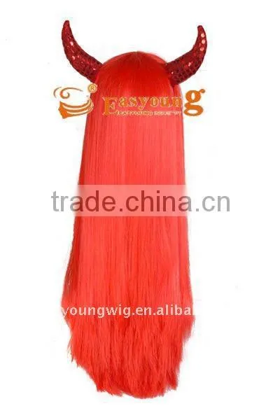 Wholesale cheap price Long red color horn wigs , cosplay hair wigs
