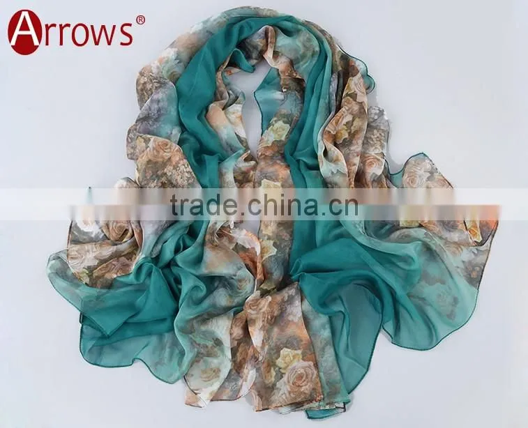 Big Long Rose Pattern Summer Scarf and Shawl for Women Imitated Silk Material More Vivid Royalblue Pink Flamingo Green