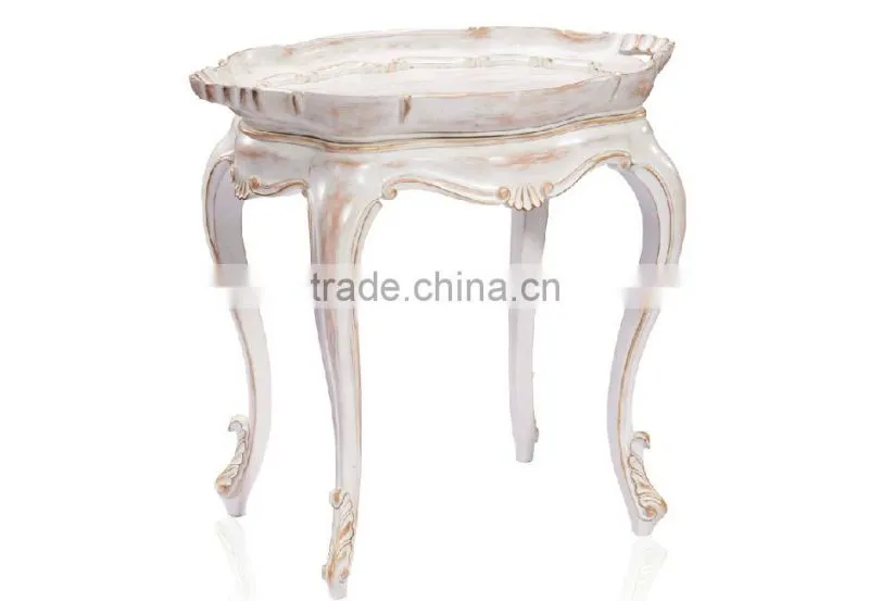 Antique Solid White Small Coffee Table Furniture, French Style Small Side Table