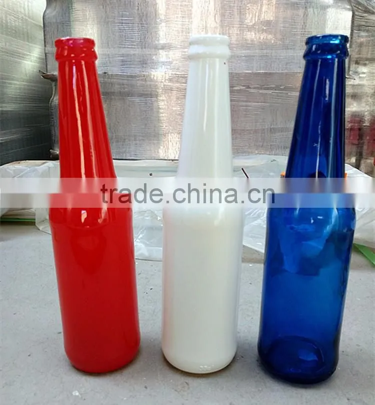 decorative glass beer bottle /beer glass bottle with 300 ML and white red blue , hot sale! customized logo.