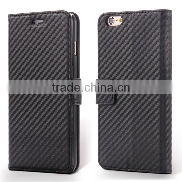 High Quality Carbon Fiber Pattern Wallet Flip Stand Leather Mobile Phone Case For iPhone 6S