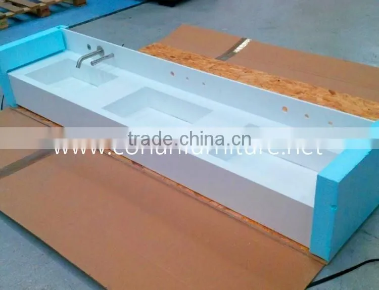 Double sink corian basin with mirror
