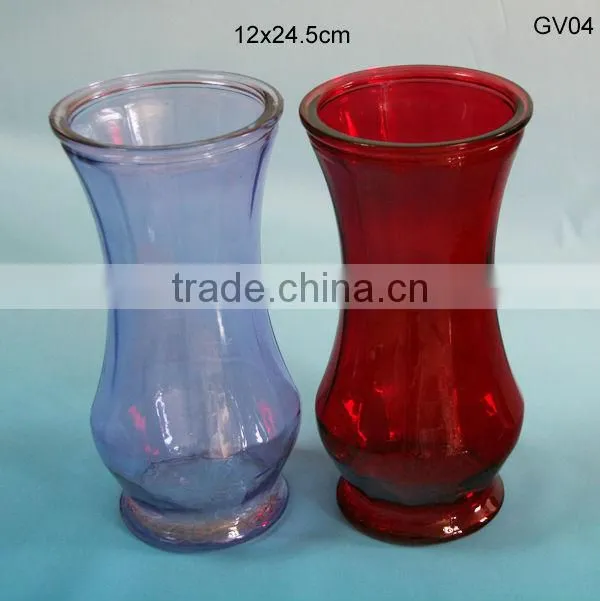 transparent red and blue decorative glass vase