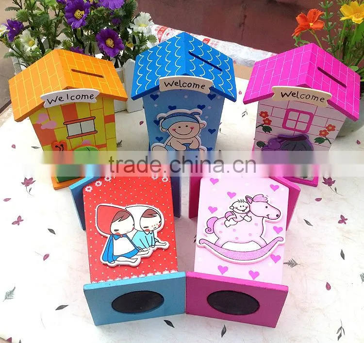 Children prizes for cartoon colorful custom wood money saving box