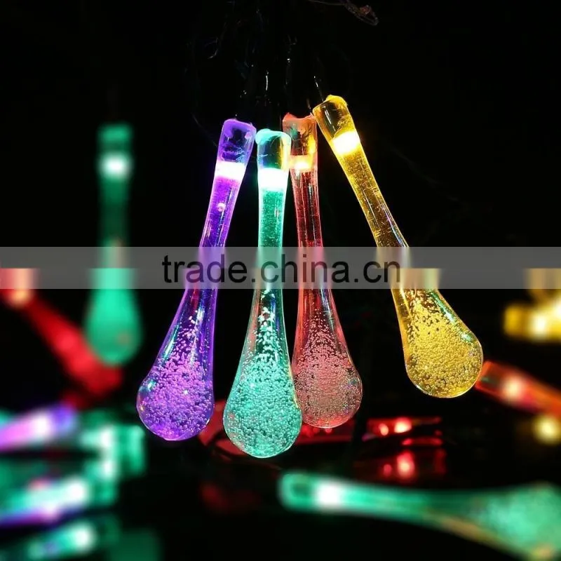 Solar recharged LED Outdoor multi-color Water Drop Fairy Lights