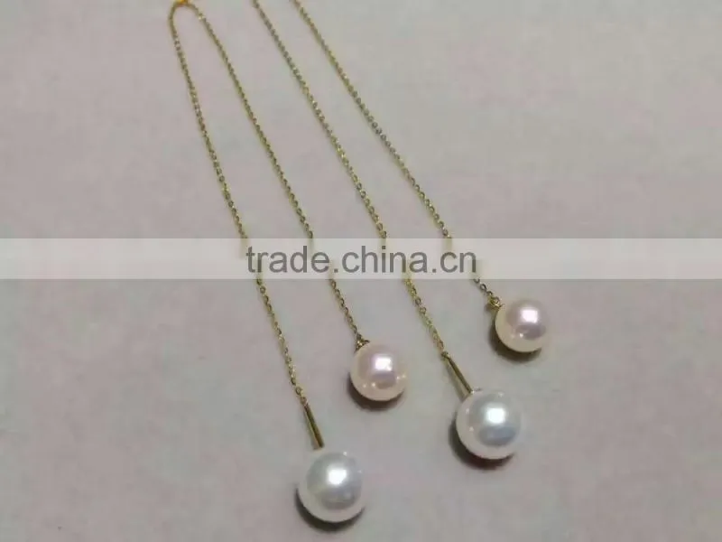 AAA 8.5-9mm white color Akoya pearl with 14k yellow gold chain necklace