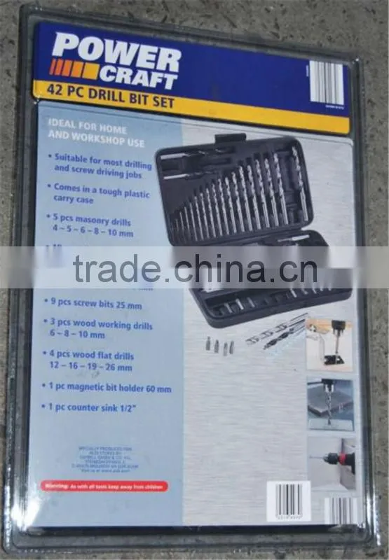 42PCS Drills Bits Set(TWIST DRILL BITS/FLAT WOOD BITS/MASONRY DRILL BIT)