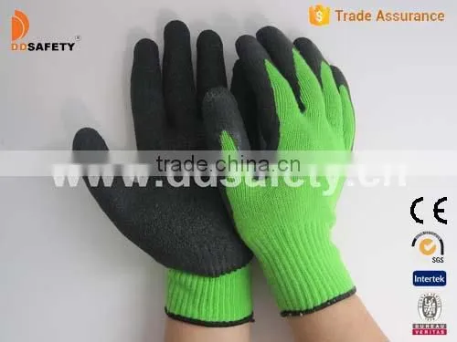 DDSAFETY High Quality 10 Gauge Green T/C Shell Black Latex Coating Work Gloves With Napping Lining