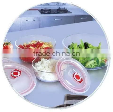 Round Glass Food Container with Lock Lid Glass Bowl