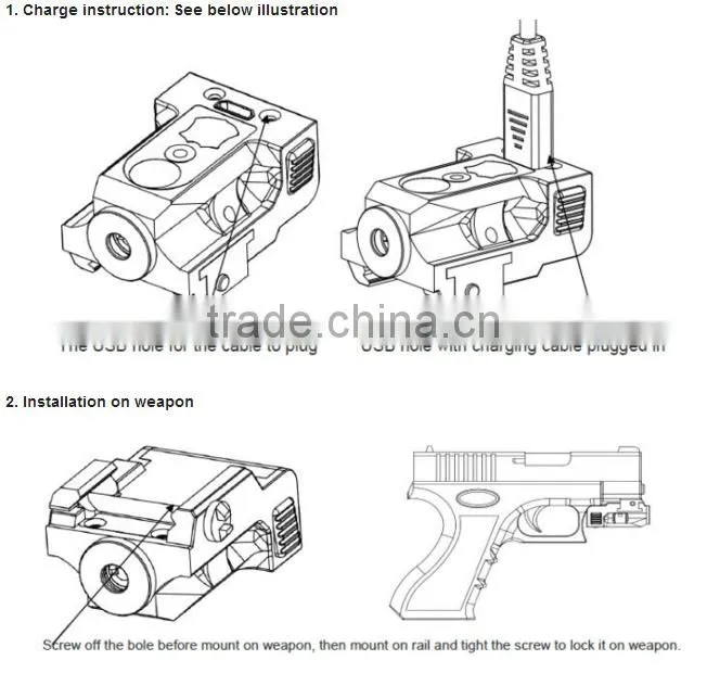 New Improved Design Tactical Sub compact rechargeable pistol green laser sight with tail pad switch