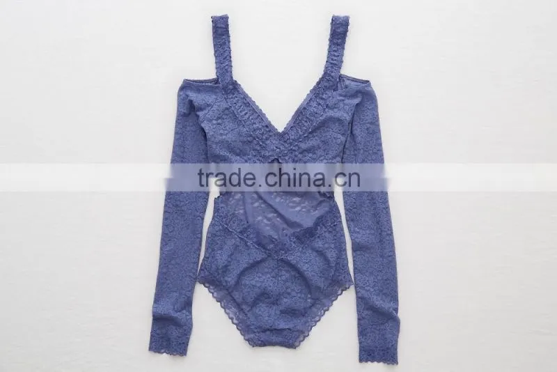 Design Your Own Vintage Cotton Cups Sexy Shapewear Slimming One Piece Lace Long Sleeve Bodysuit Woman For BeachWear