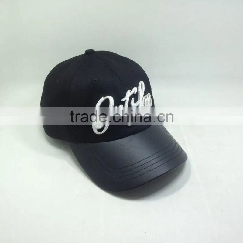 Leather Embroidery And Brim Dad Hat, Embossed Buckle , Hang Tag , Cap