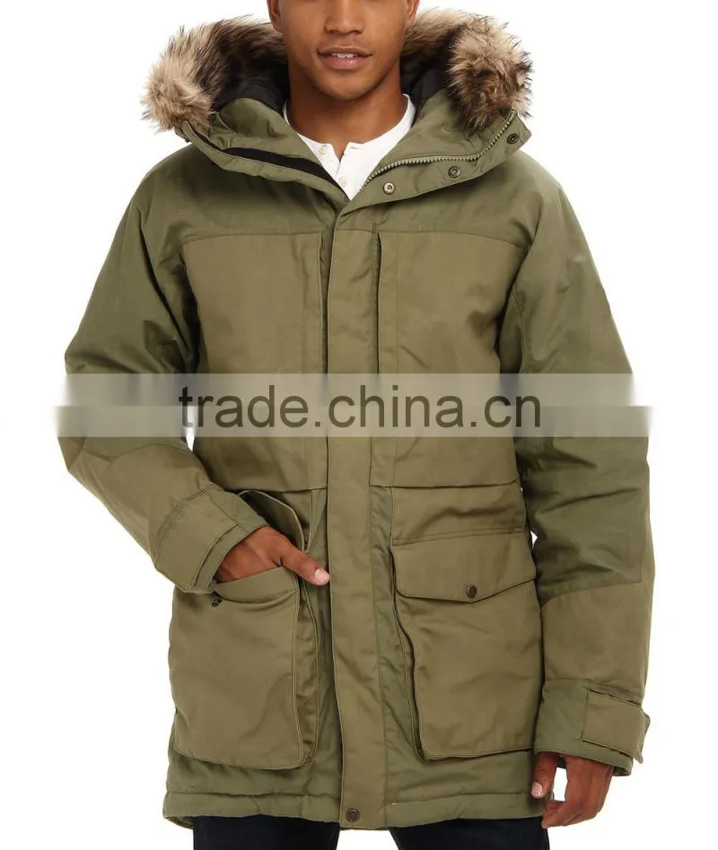 Insulated long durable winter green parka for men