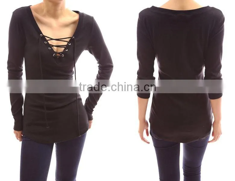 2016 colorful v neck sex women clothing with long sleeve