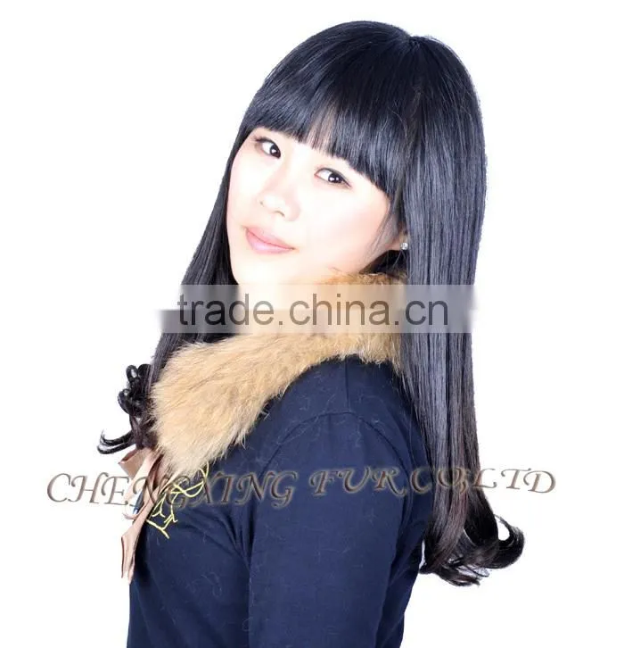 Collar-R6 Winter Morden Ladies Satin Lace Genuine Raccoon Banded Fur Collar