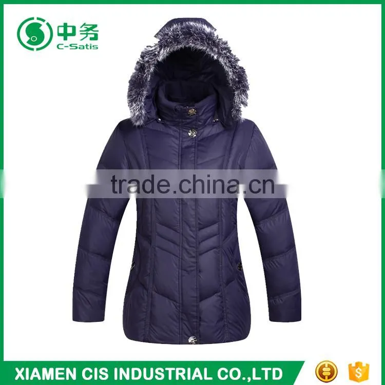 Morden Style Winter Windproof Middle Age Women Duck Down Jacket with Hood