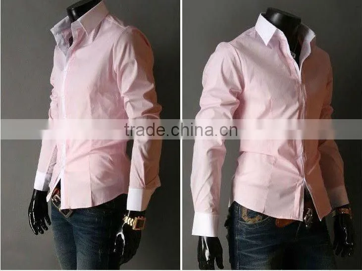 100% cotton slim fit long sleeve contrast collar casual men shirt