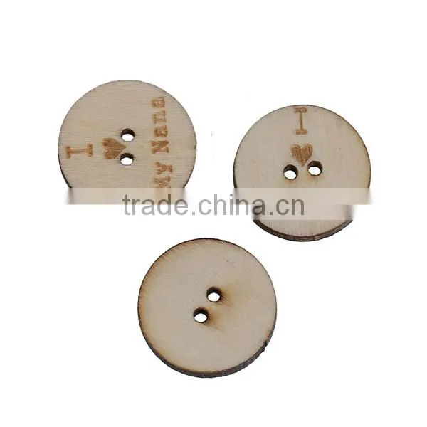 Natural Wood Sewing Buttons Scrapbooking 2 Holes Round Message I Love My Nana " Pattern 20mm Dia