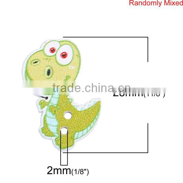 Wood Sewing Buttons Scrapbooking 2 Holes Dinosaur Animal At Random