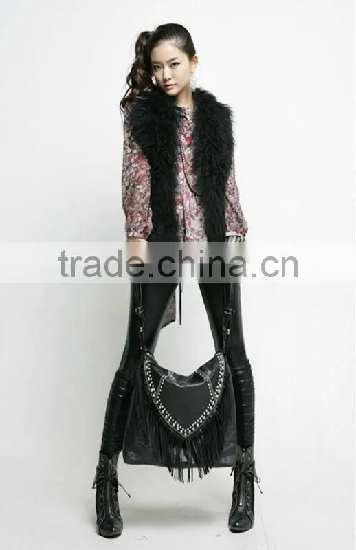 YRFUR YR051 Cool Style Mongolian Sheep Fur Cropped Vest Women/Hot Sale Tibet lamb Fur Vest
