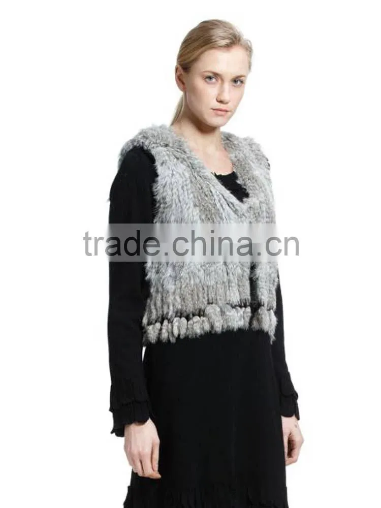 YR584 Beautiful Tassel Genuine Rabbit Fur Vest Women Top Quality 2015