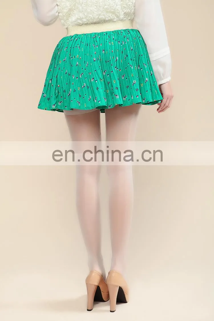 Green Pleated Women Chiffon Wholesale Mini Skirt