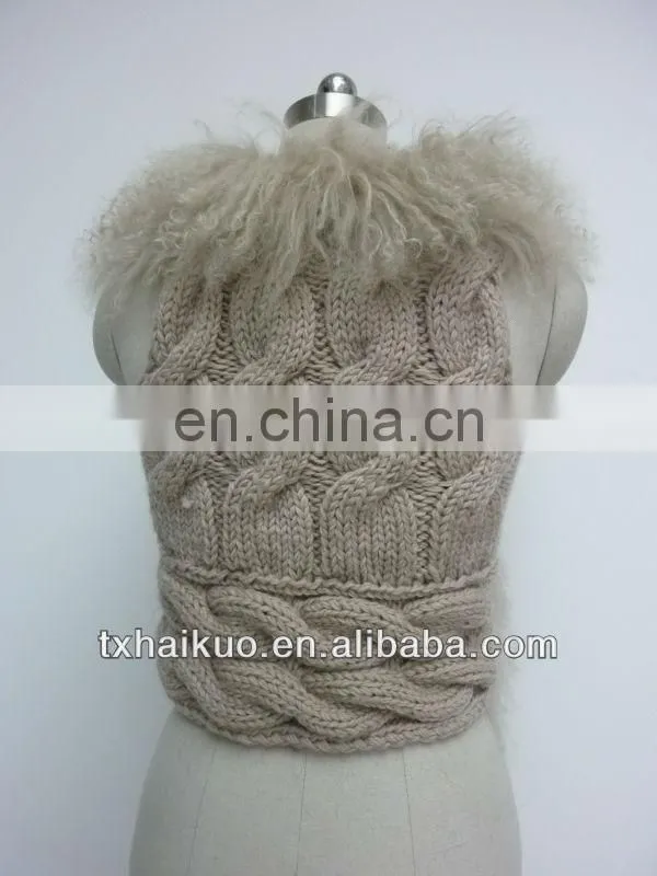 2013 fashion new women's tibet fur kniting wool vest