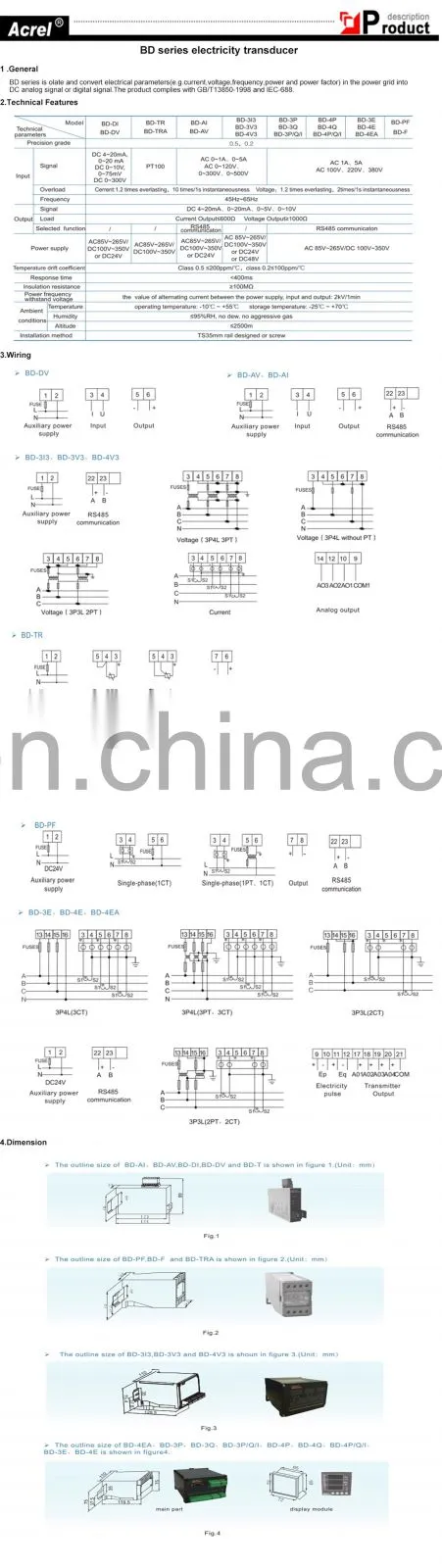 3p4w multi-electric transmitter /multi-electric transmitter with RS-485 modbus communication