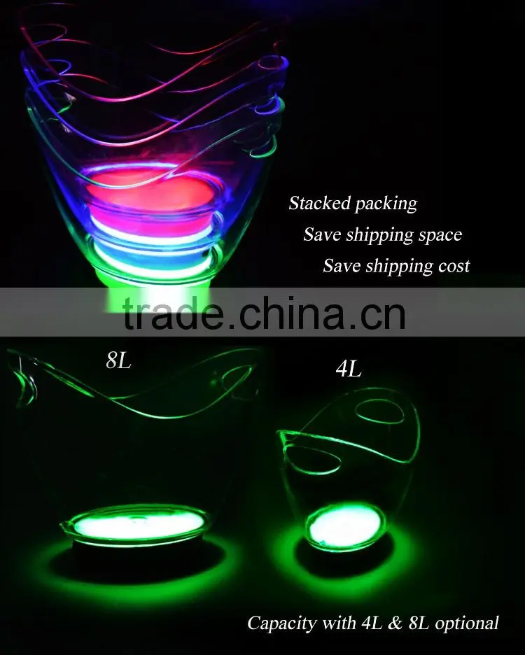 2016 customize rechargeable battery powered illuminated acrylic plastic led ice bucket