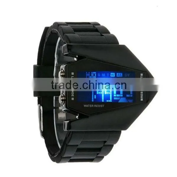 Hot lovely new fashion silicone stealth aircraft led watch