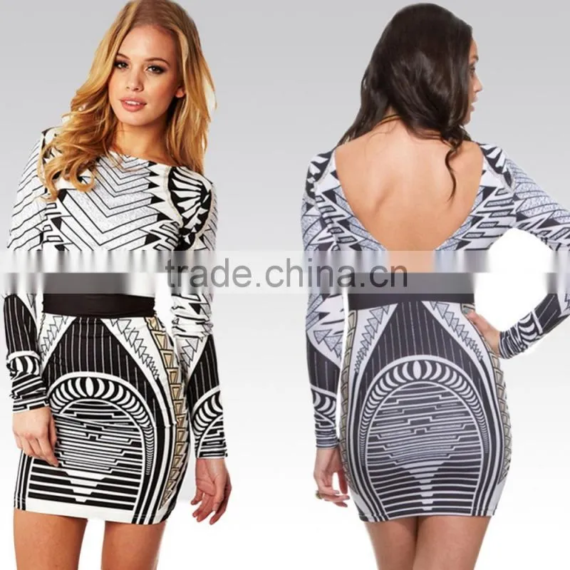 Sexy Backless Dress Fashion Dress Long Sleeves Sex Prom Dress
