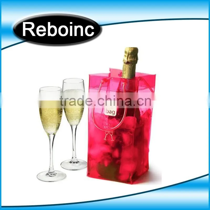 Free sample Design Printed Various Color Transparent PVC Plastic Carryingpvc ice bag Wine Beer Bottle Ice cooler Bag