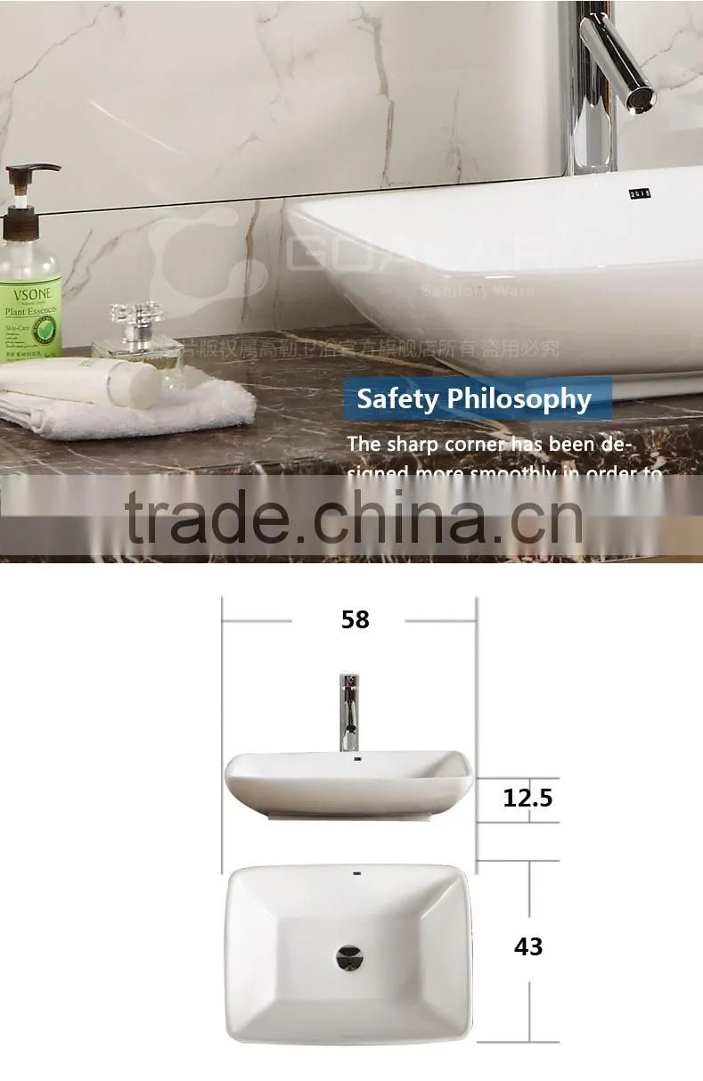 Rectangular Ceramic Wash Hand Countertop Art Basin