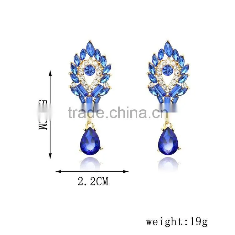Korean Wind Women Crystal Rhinestone Leaves Water Drop Earrings Wedding Gift
