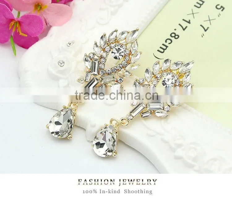 Korean Wind Women Crystal Rhinestone Leaves Water Drop Earrings Wedding Gift