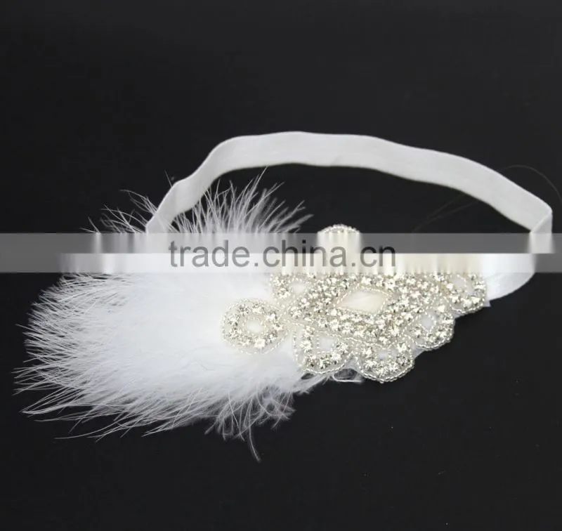 Newborn Baby Kids Pearl Diamond feather Headband Photo Props crystal Hair Band wh-1770