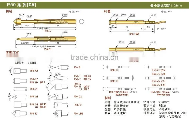 p50pcb test pin for eddy current probe station
