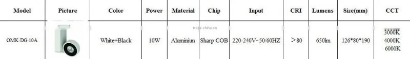 10W 3000K restaurant& bar light LED COB Track Light