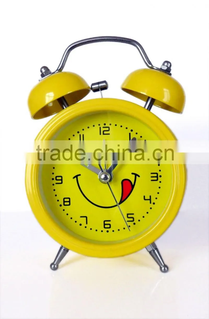 hot selling original design metal cheap fancy alarm clock with lovely face for promotion gift